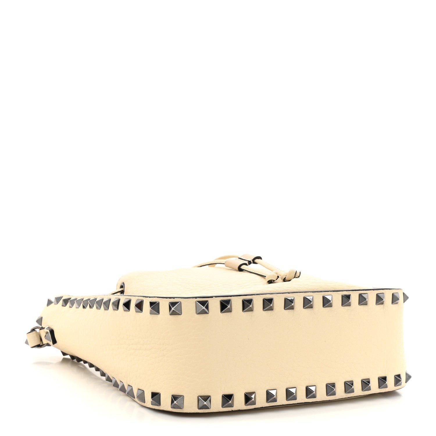 Grained Calfskin Rockstud Bucket Bag Ivory