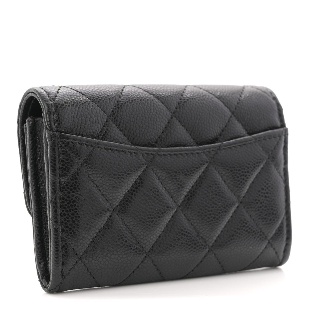 Caviar Quilted Flap  Holder Wallet Black