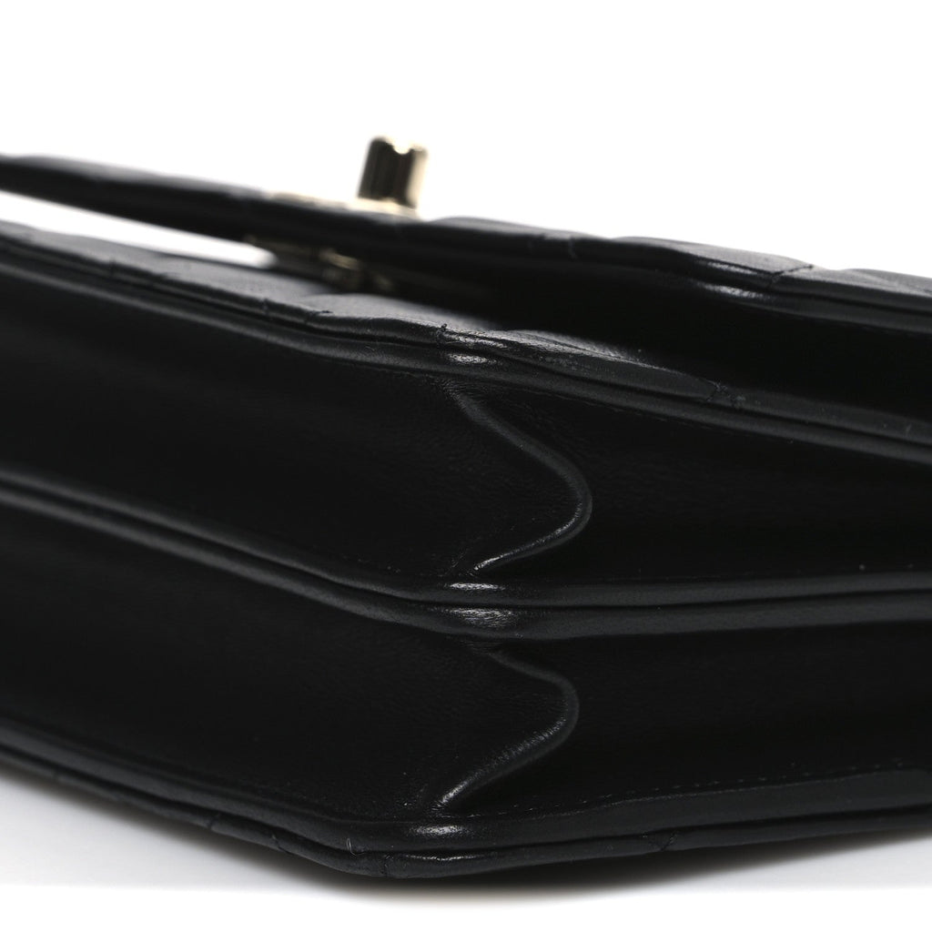 Lambskin Quilted Trendy CC Dual Handle Clutch With Chain Black