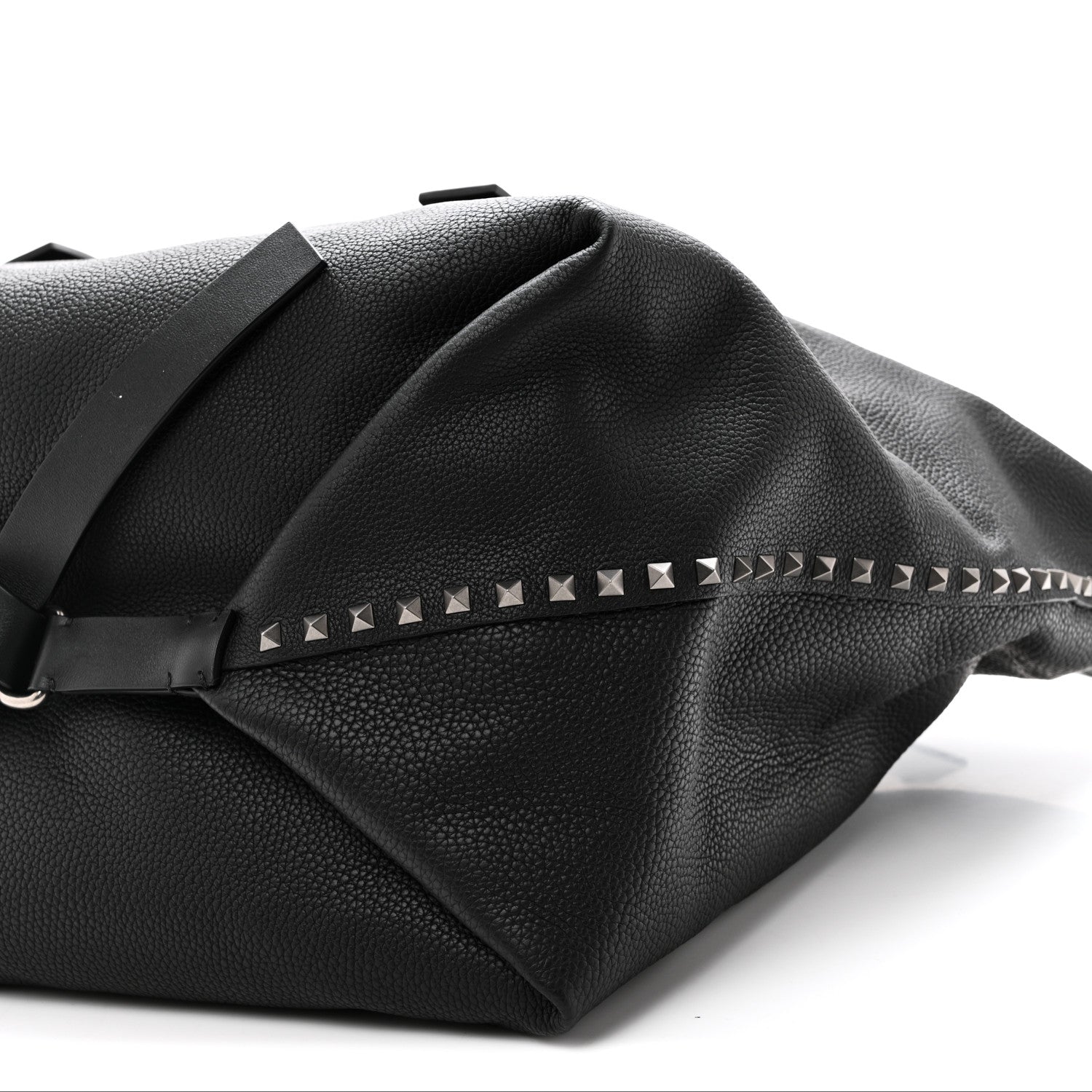 Grained Calfskin Rockstud Travel Tote Bag Black
