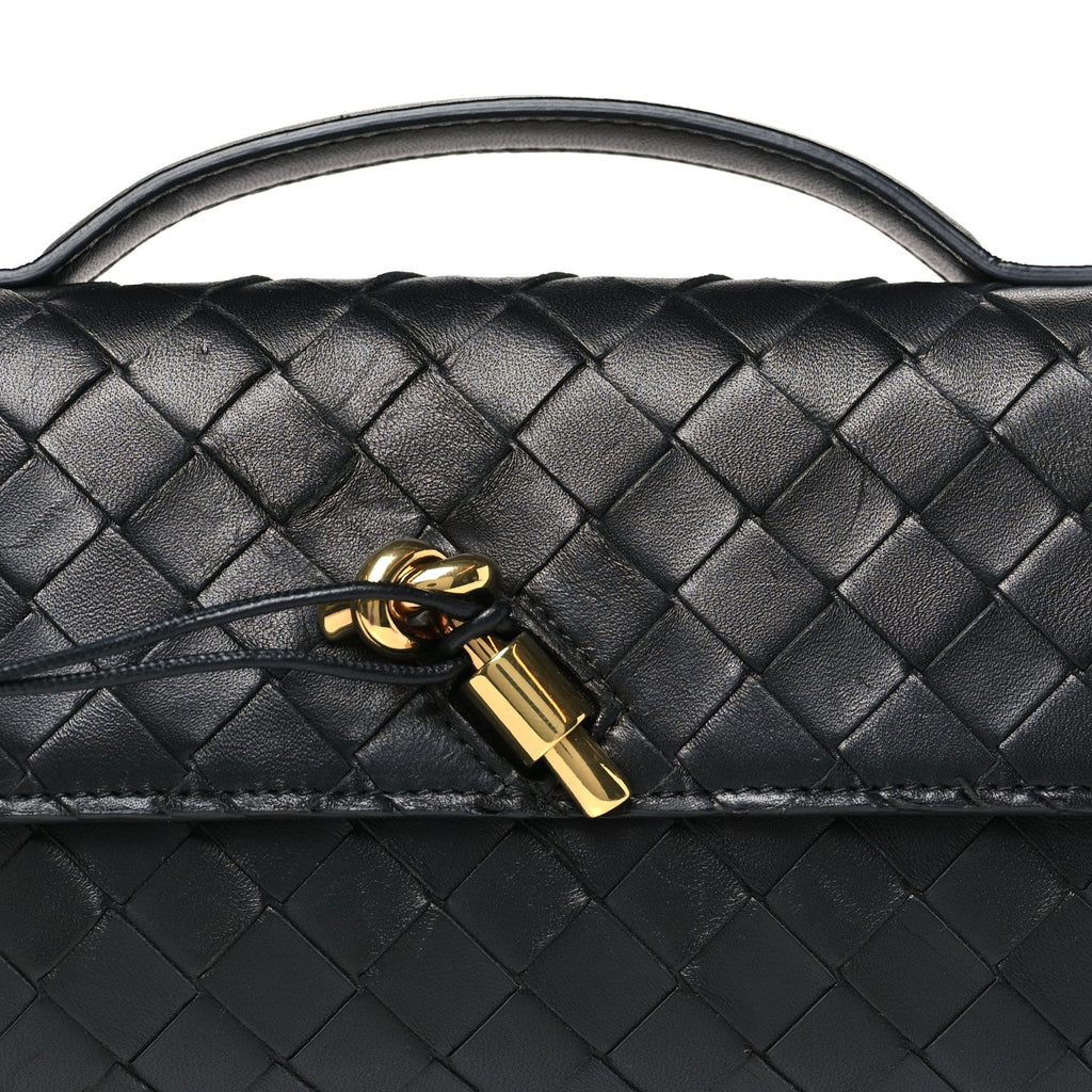 Nappa Intrecciato Long Andiamo Top Handle Clutch Black