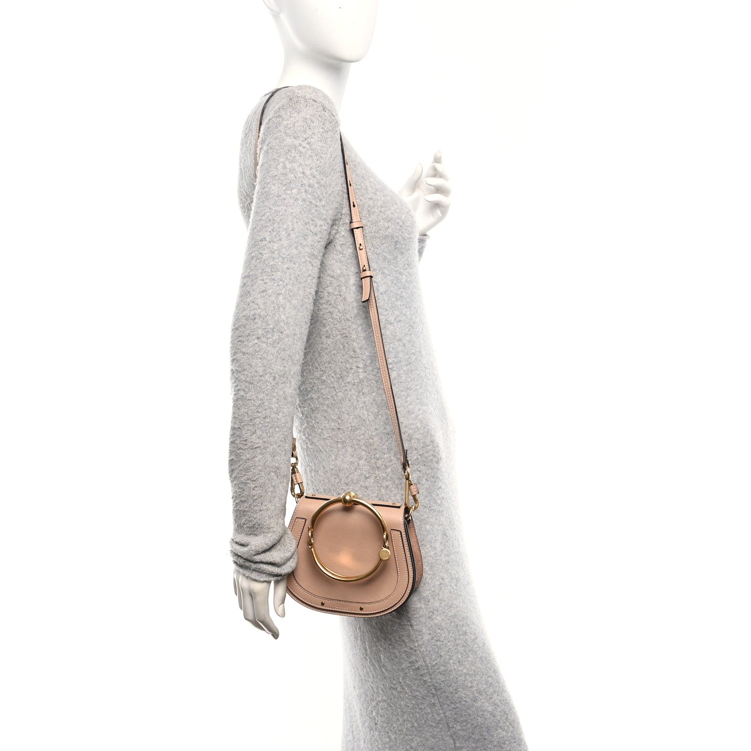 Calfskin Suede Small Nile Bracelet Bag Biscotti Beige