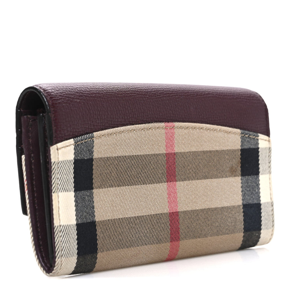 Grainy Calfskin House Check Continental Wallet Mahogany Red