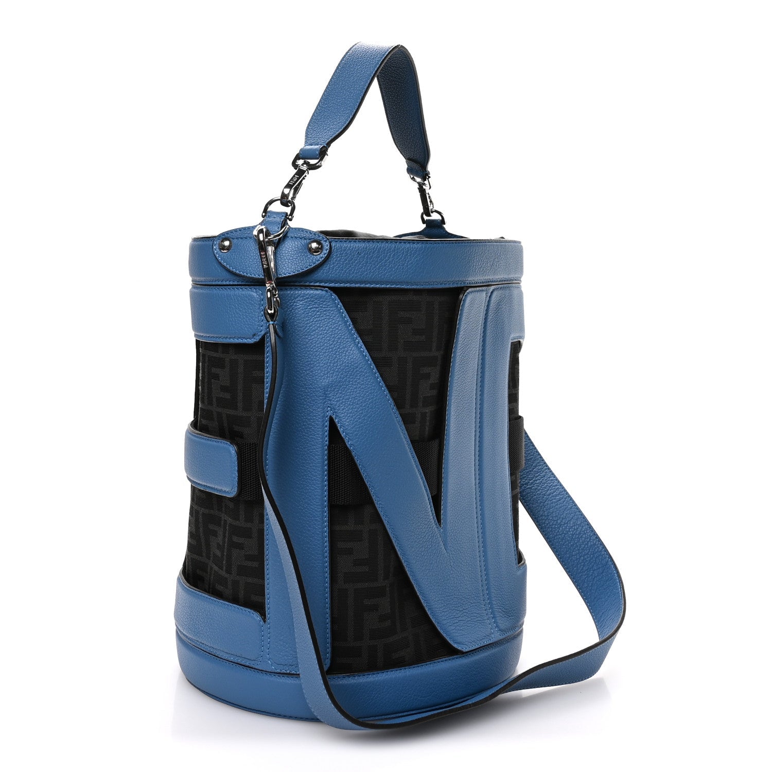 Jacquard Vitello Logo Bucket Bag Blue