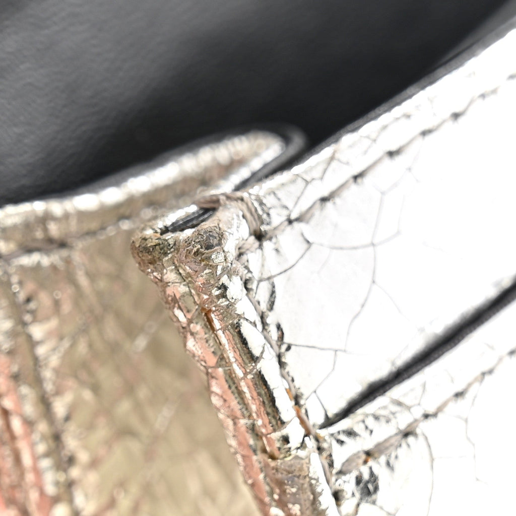 Metallic Ceramic Effect Deerskin Diorama Wallet on Chain Pouch Silver