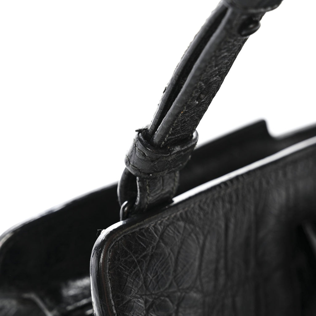 Calfskin Crocodile Embossed Small Monogram Cabas Black