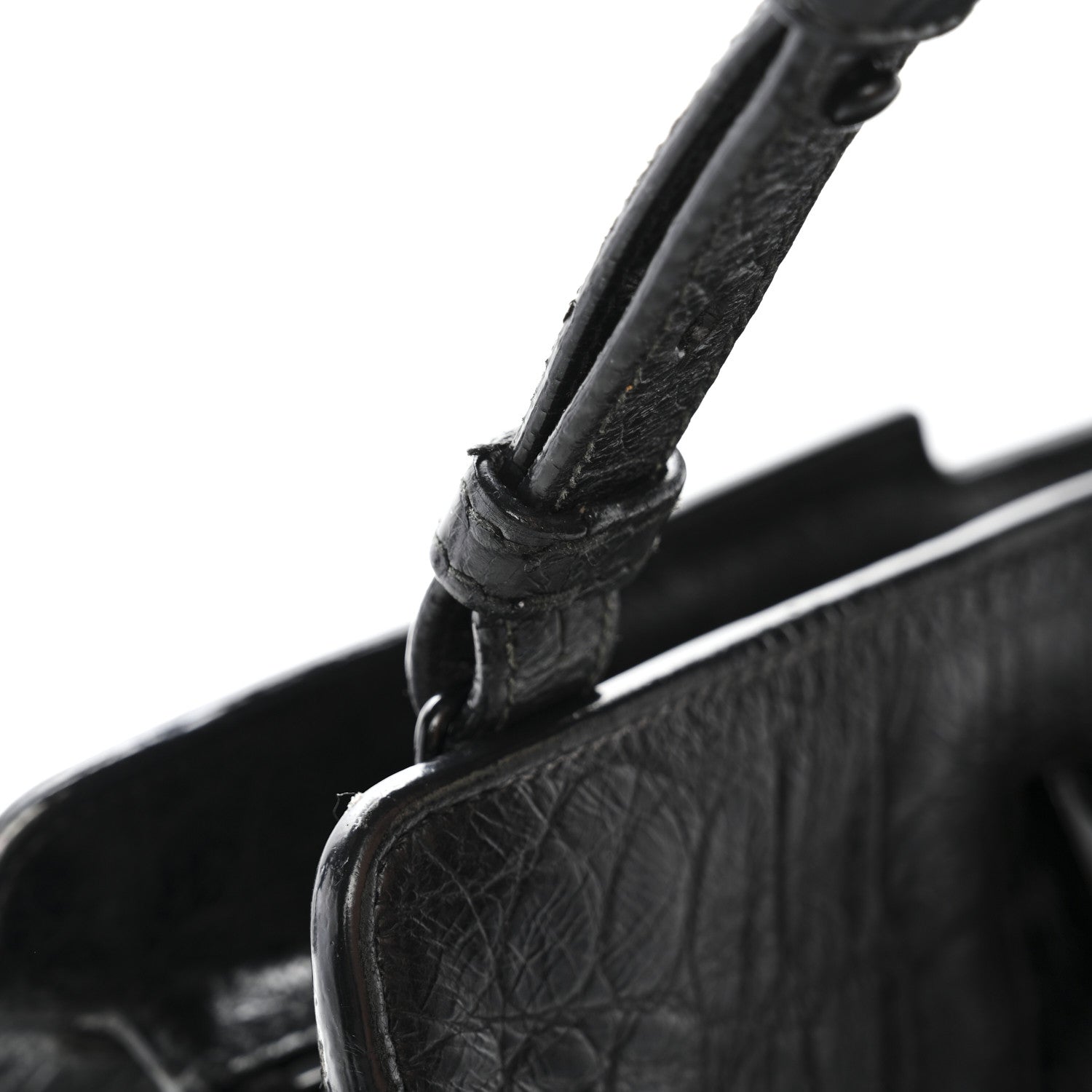 Calfskin Crocodile Embossed Small Monogram Cabas Black