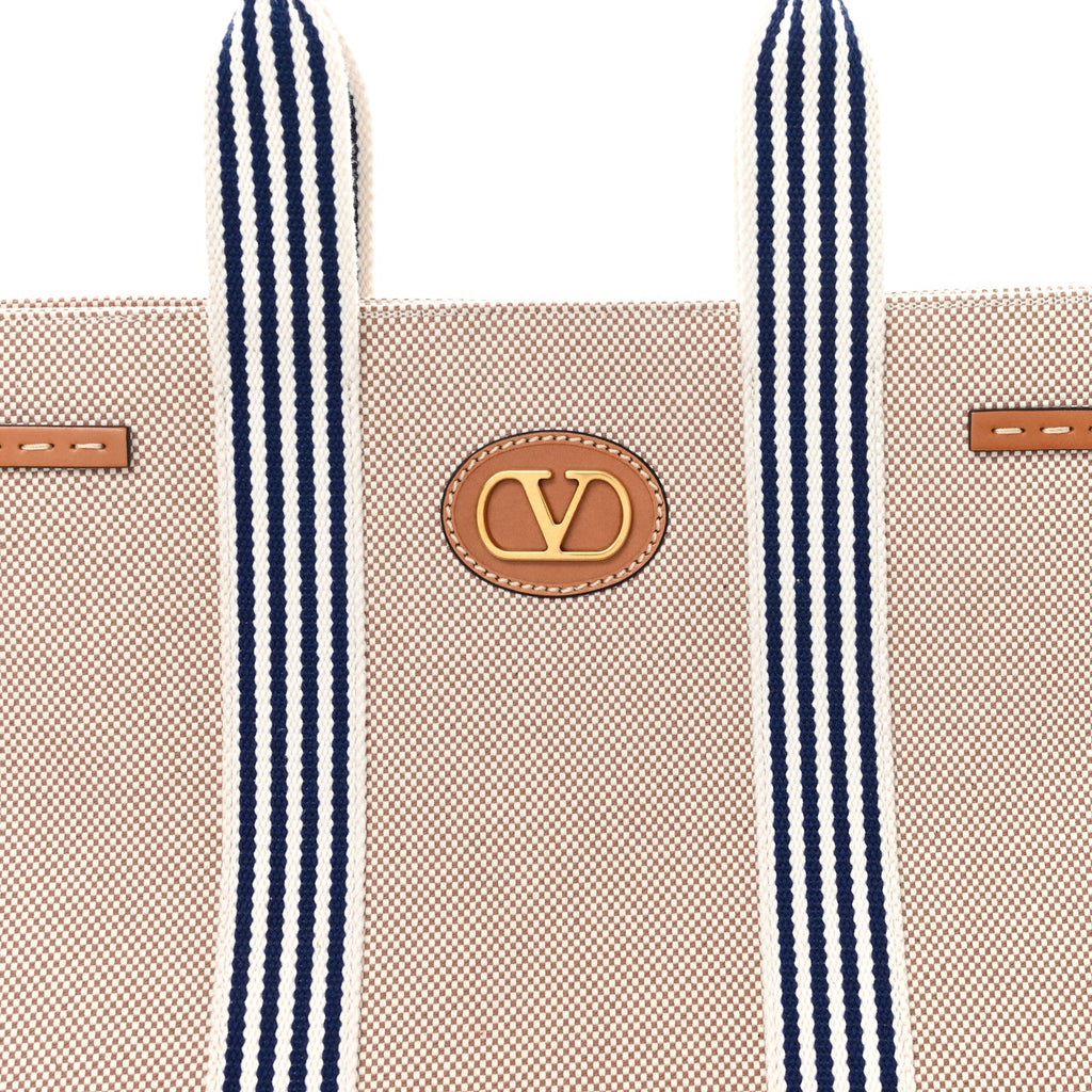 Jacquard Canvas Vlogo Antibes Shopping Bag Natural Multicolor