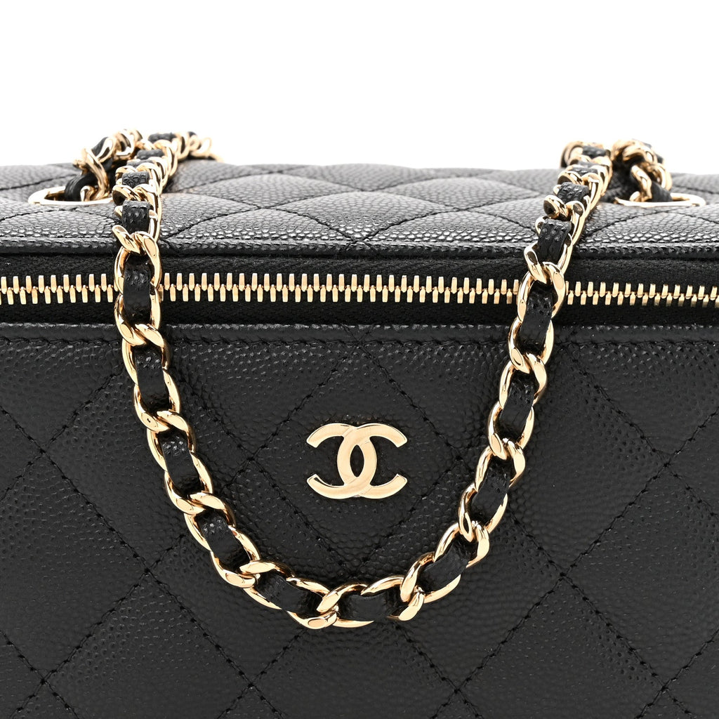 Caviar Quilted Small Vanity Case With Chain Black