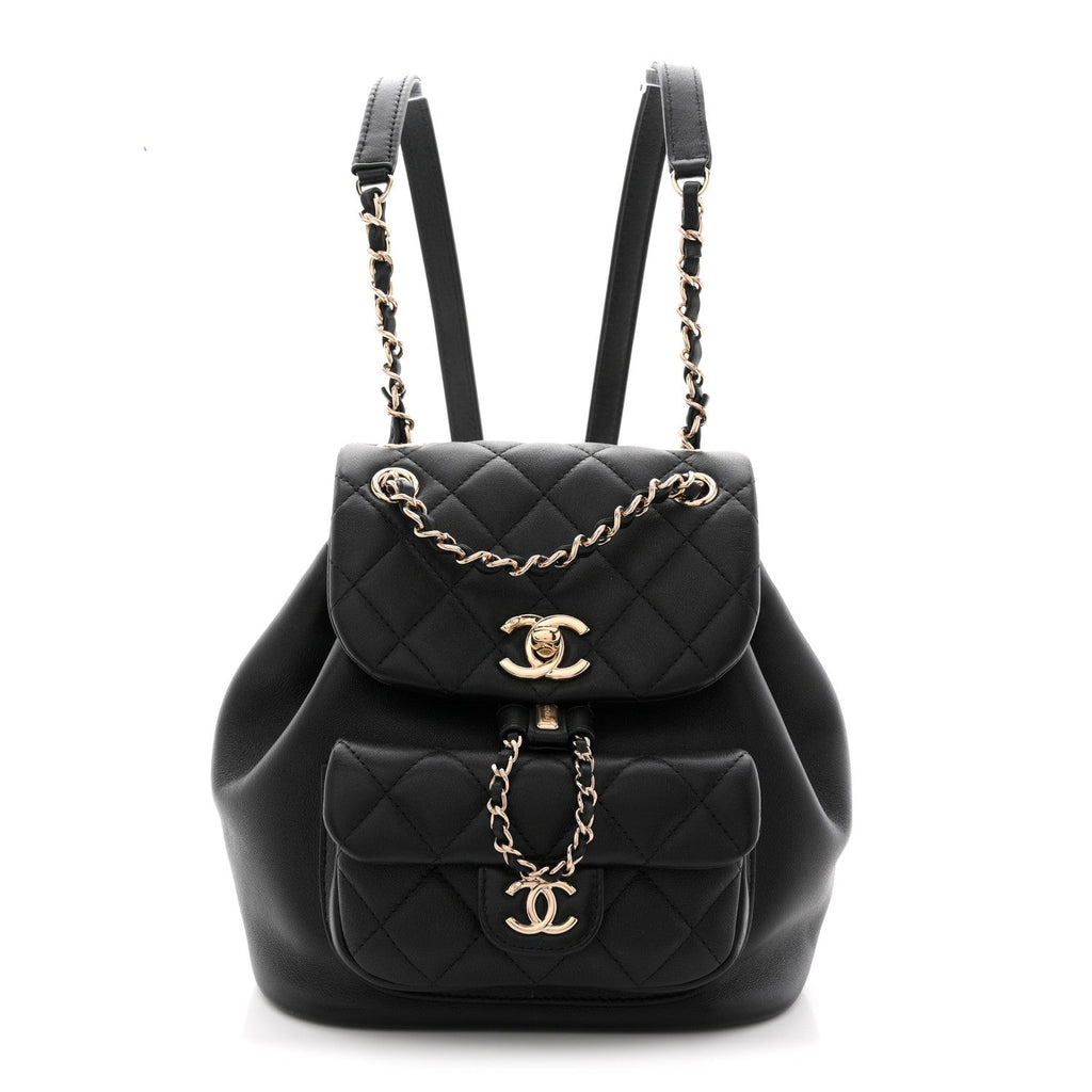 Lambskin Quilted Small Duma Drawstring Backpack Black