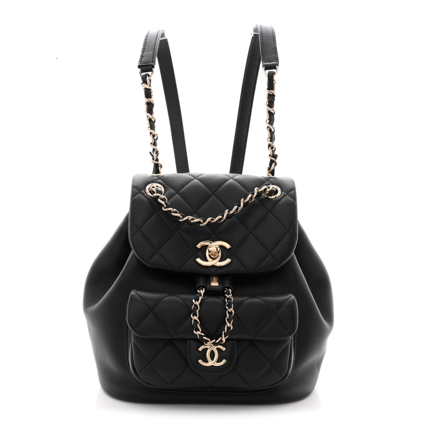 Lambskin Quilted Small Duma Drawstring Backpack Black