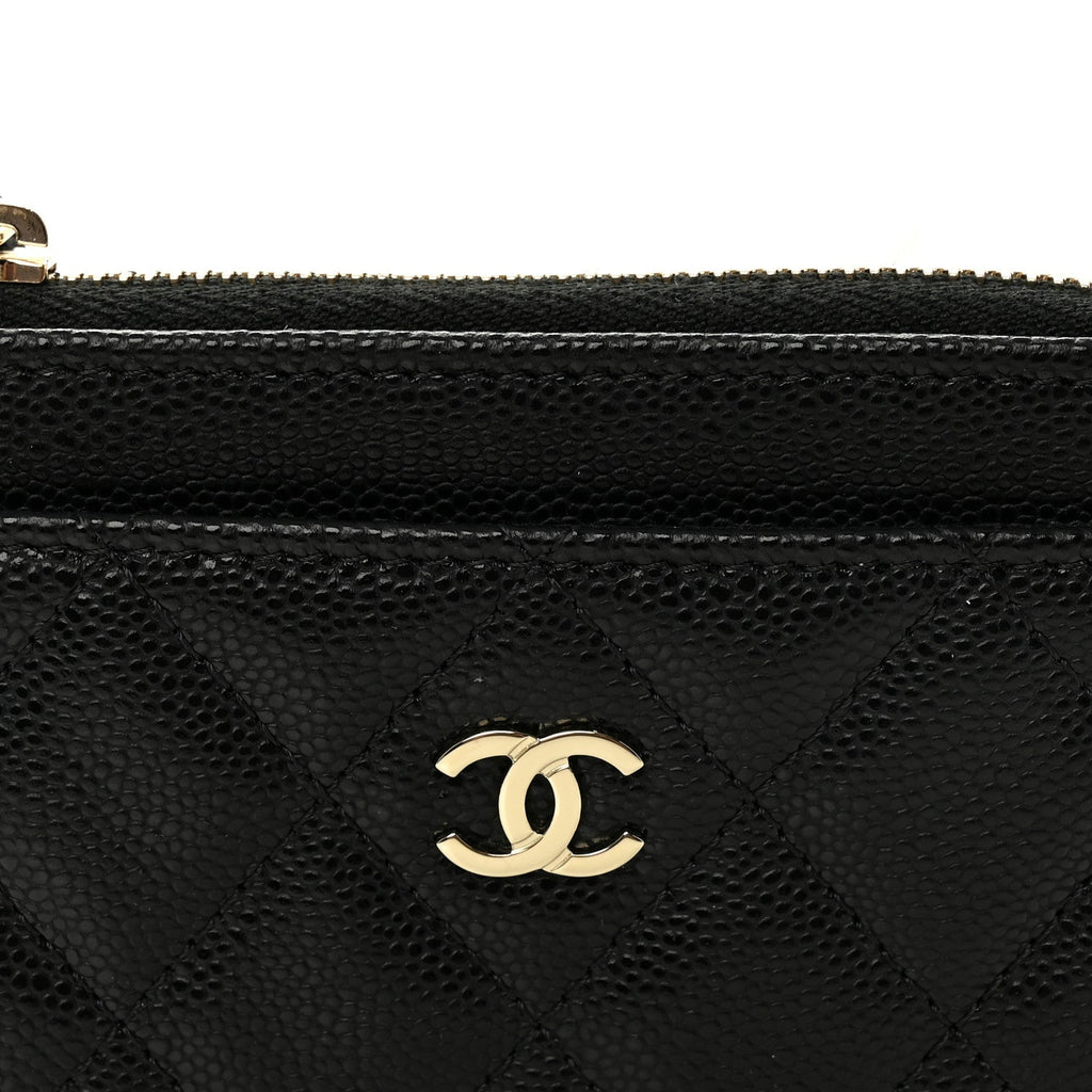 Caviar Quilted Flap Zip  Holder Black