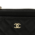 Caviar Quilted Flap Zip  Holder Black