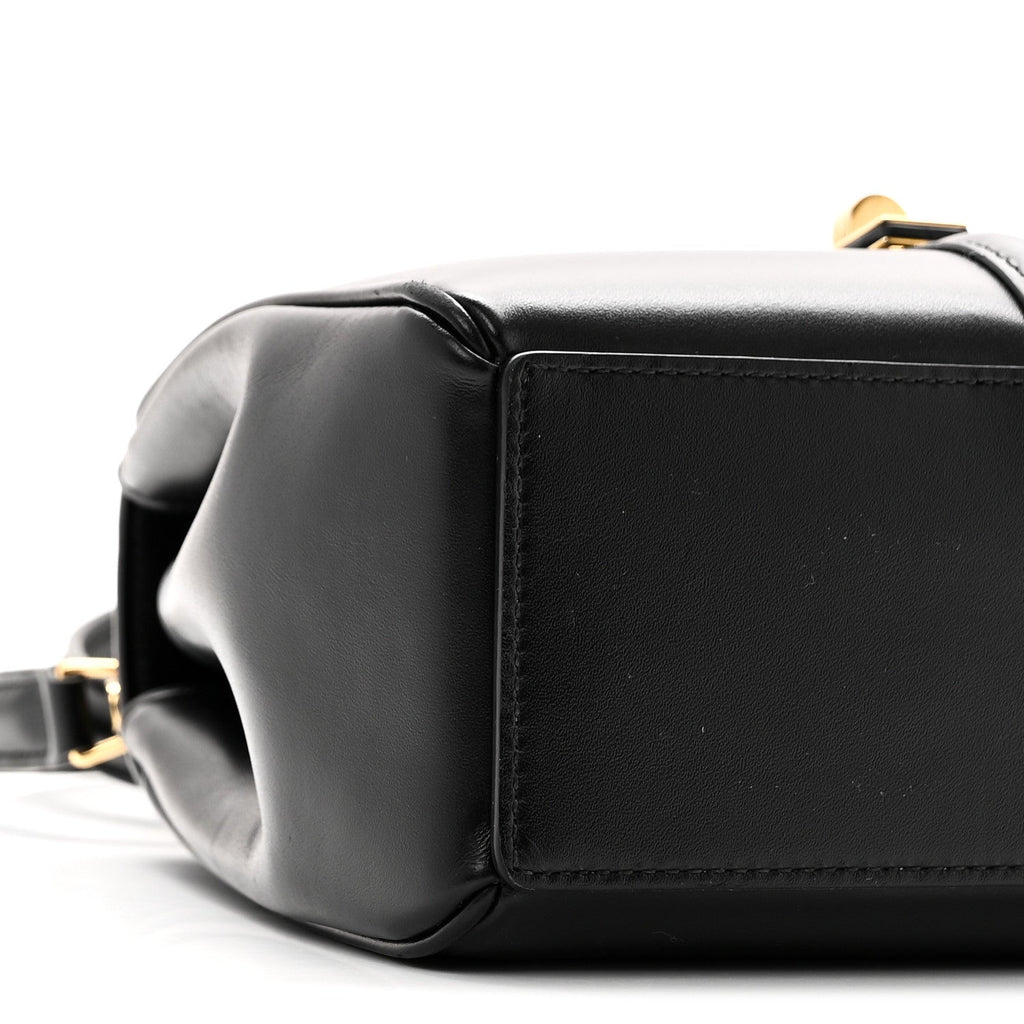 Satinated Calfskin Mini 16 Top Handle Bag Black