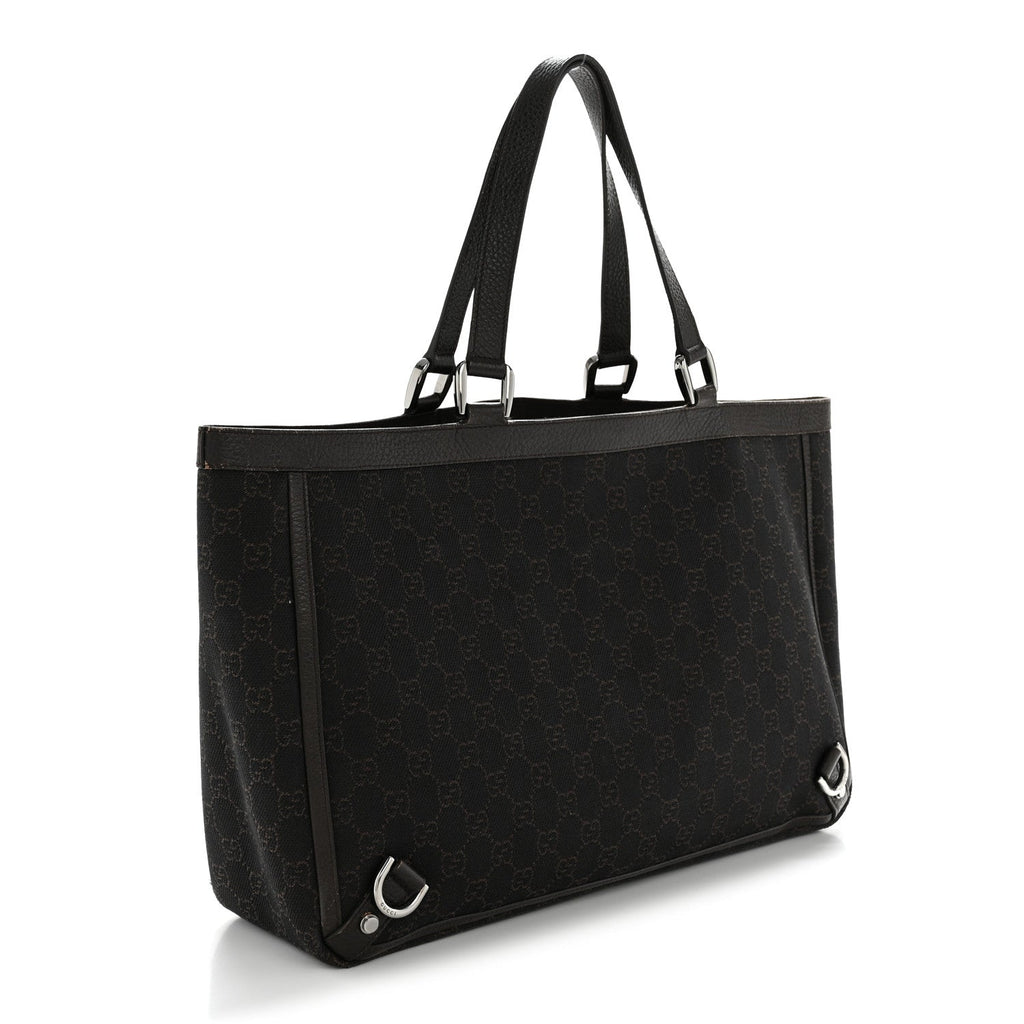 Denim Monogram Large Abbey Tote Dark Brown