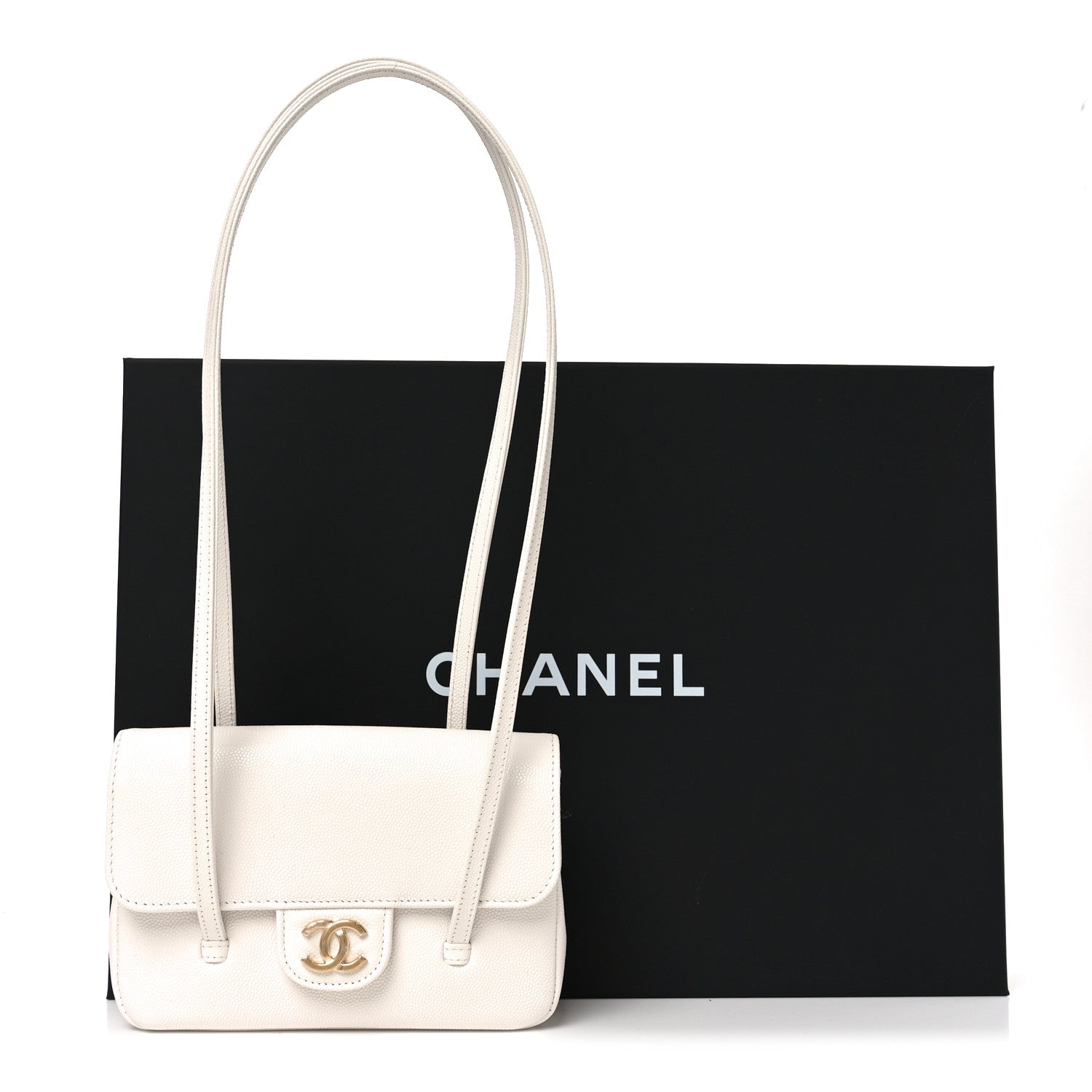 Shiny Caviar Mini Preppy Coco Shoulder Bag White