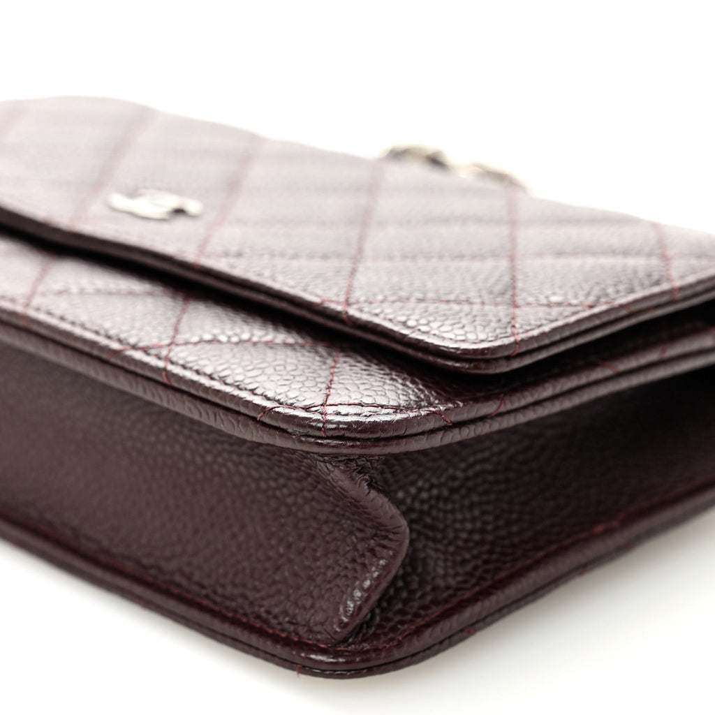 Caviar Quilted Wallet on Chain WOC Burgundy