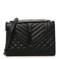 Grain De Poudre Textured Mixed Matelasse Triquilt Medium Monogram Monochrome Satchel Black