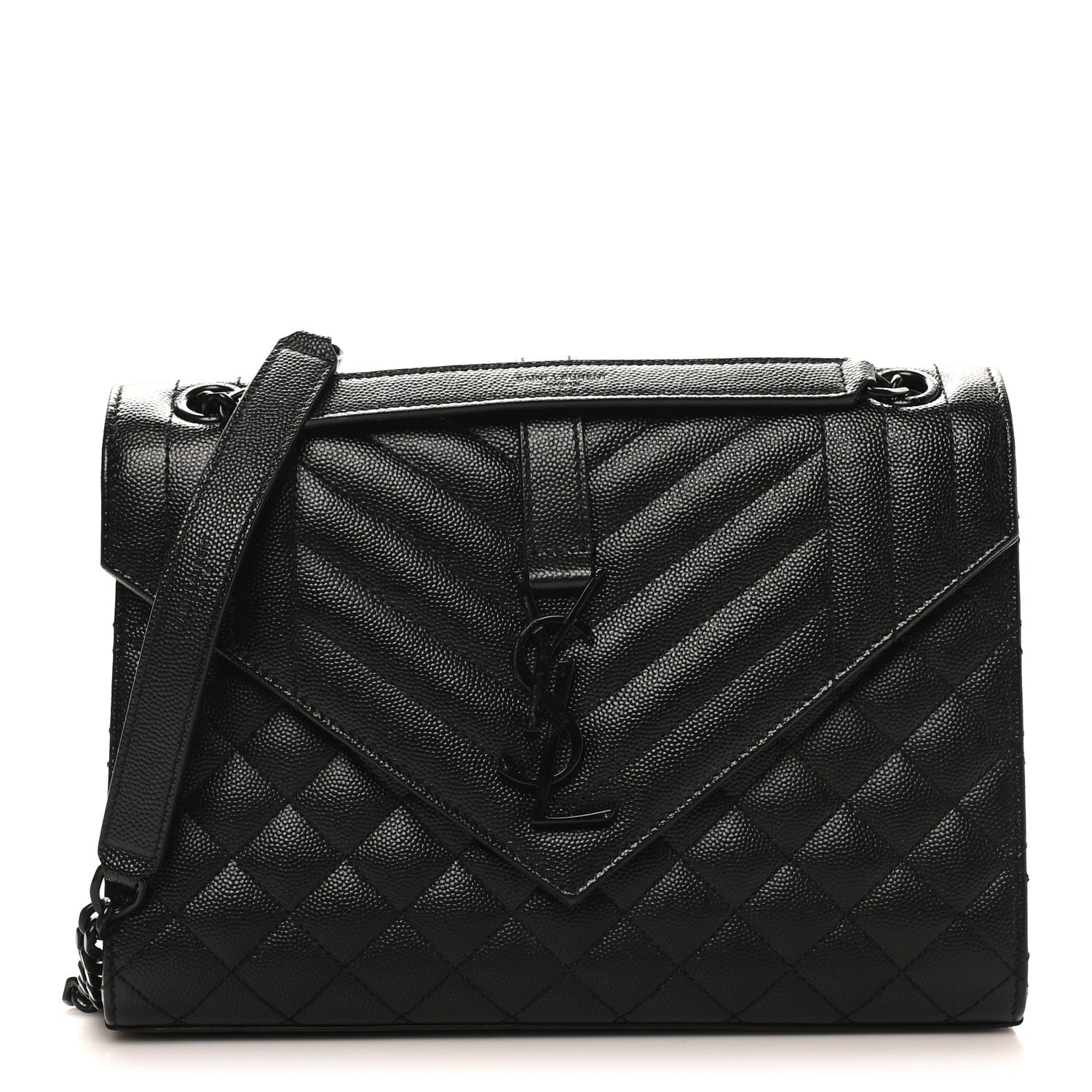 Grain De Poudre Textured Mixed Matelasse Triquilt Medium Monogram Monochrome Satchel Black
