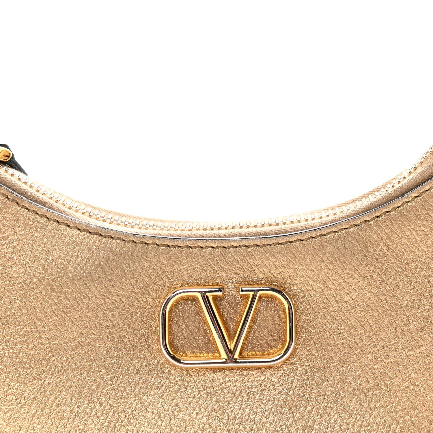 Metallic Grainy Calfskin Mini Vlogo Hobo Bag Gold