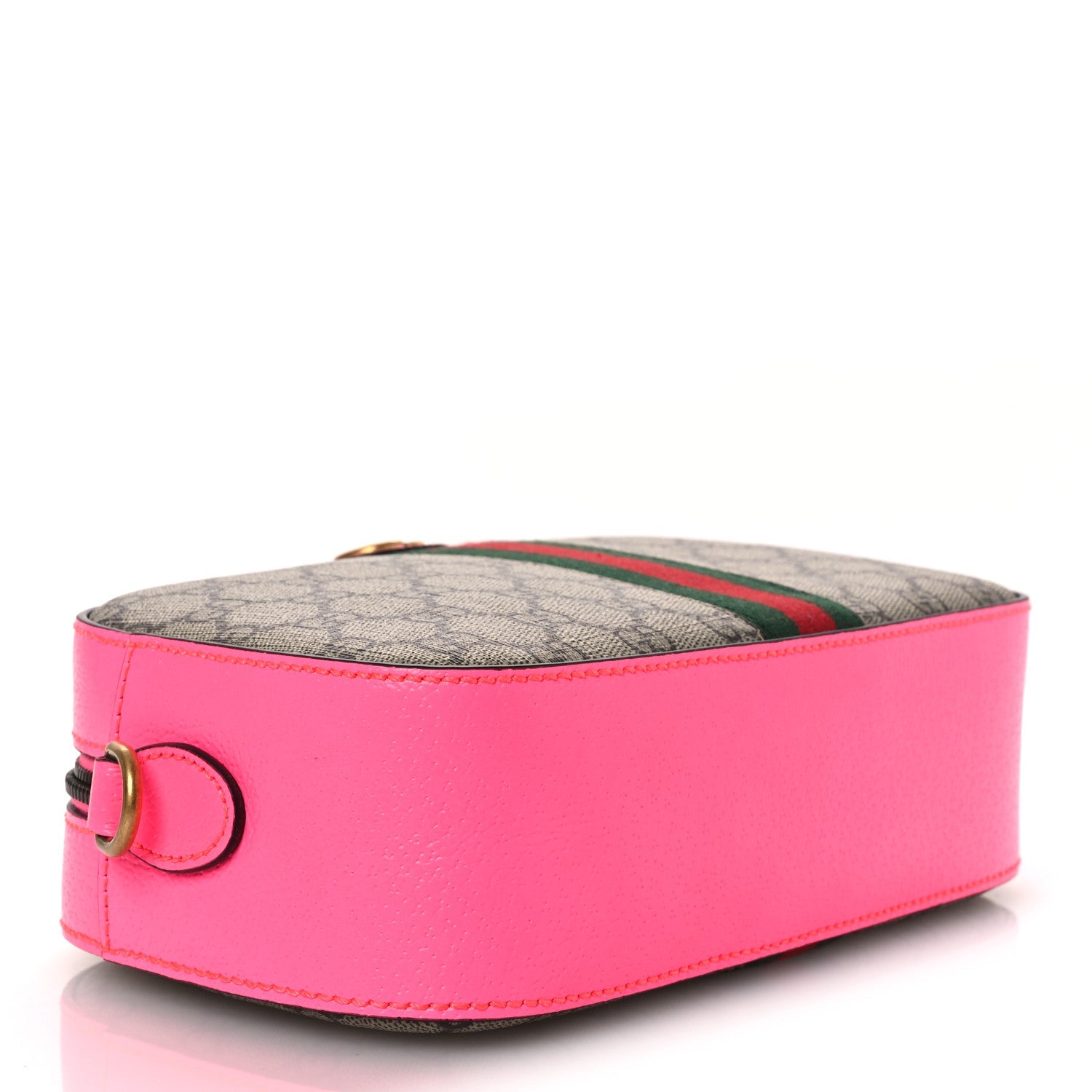 GG Supreme Monogram Textured Dollar Calfskin Web Ophidia Small Crossbody Bag Beige Ebony Fuchsia