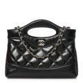 Shiny Crumpled Calfskin Quilted Nano 31 Shopping Bag Black