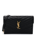 Lambskin Matelasse Chevron Monogram Envelope Chain Wallet Black