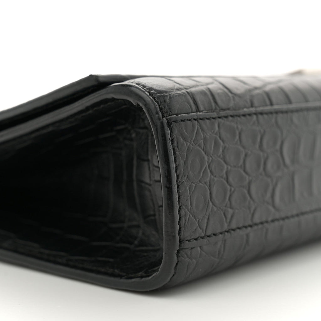 Calfskin Crocodile Embossed Large Classic Monogram Kate Satchel Black