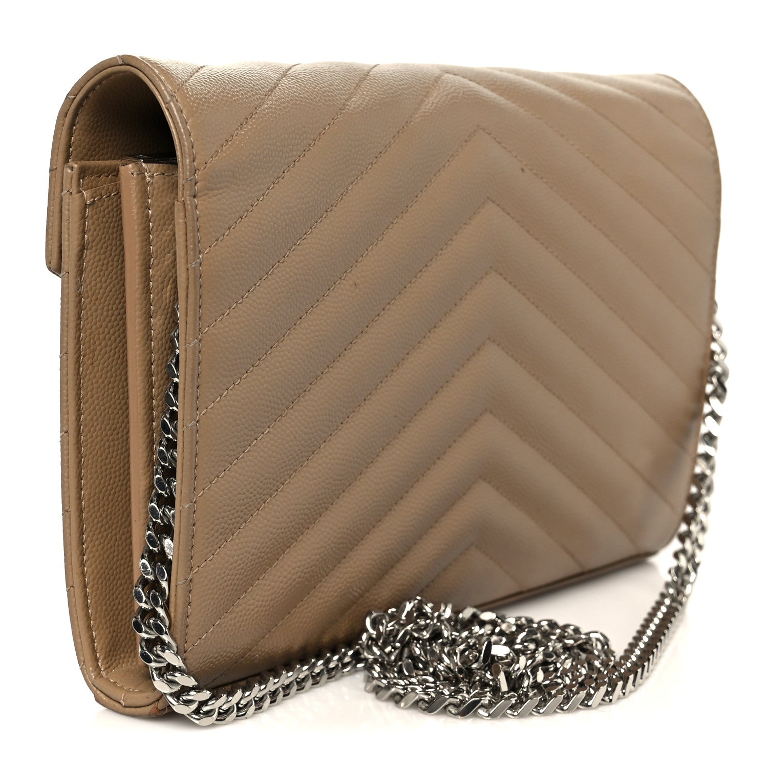 Grain De Poudre Matelasse Chevron Monogram Chain Wallet Taupe