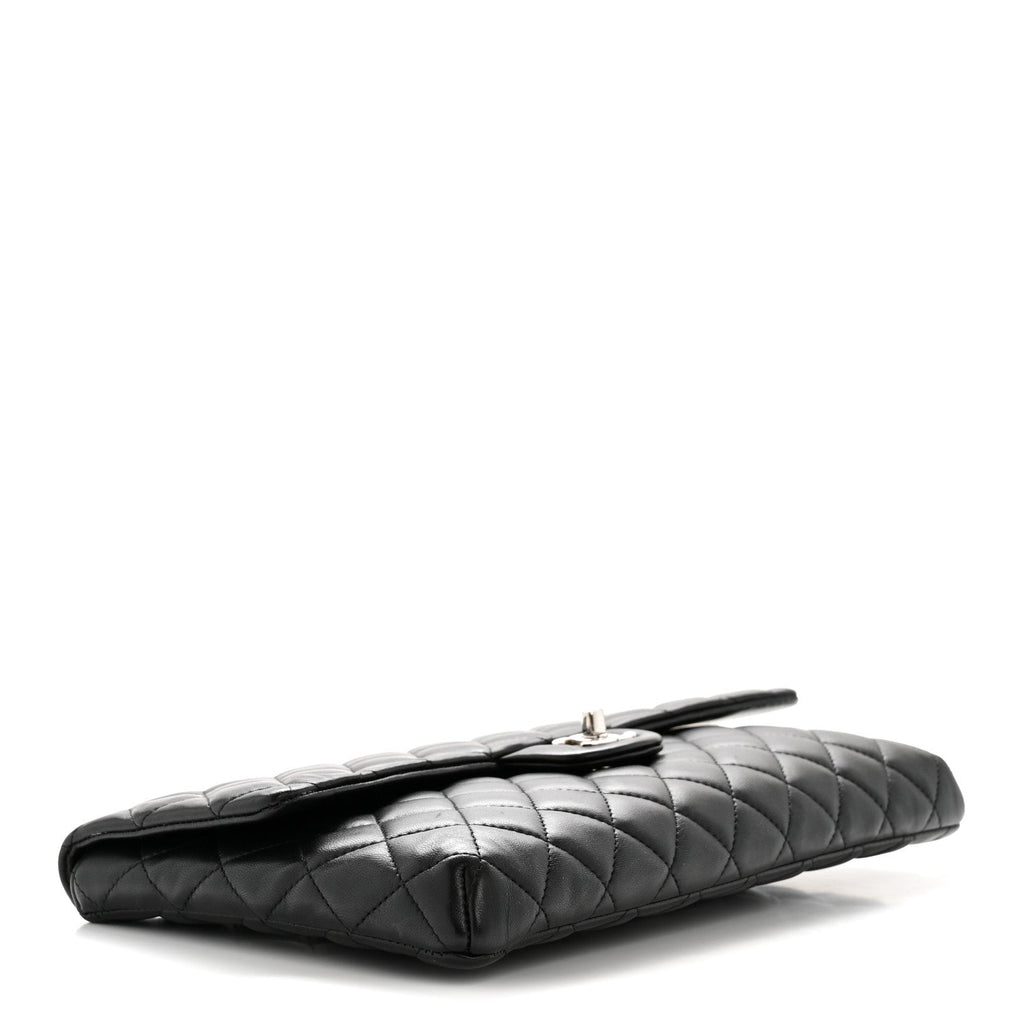Lambskin Quilted Flap Clutch Black