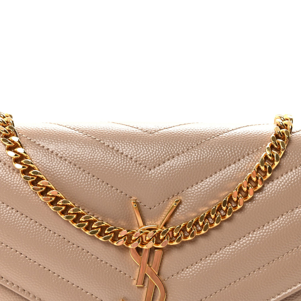 Grain De Poudre Matelasse Chevron Monogram Chain Wallet Dark Beige