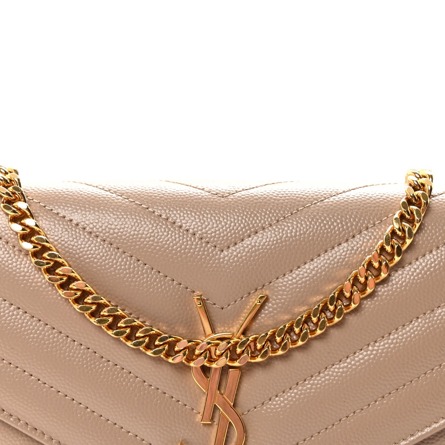Grain De Poudre Matelasse Chevron Monogram Chain Wallet Dark Beige