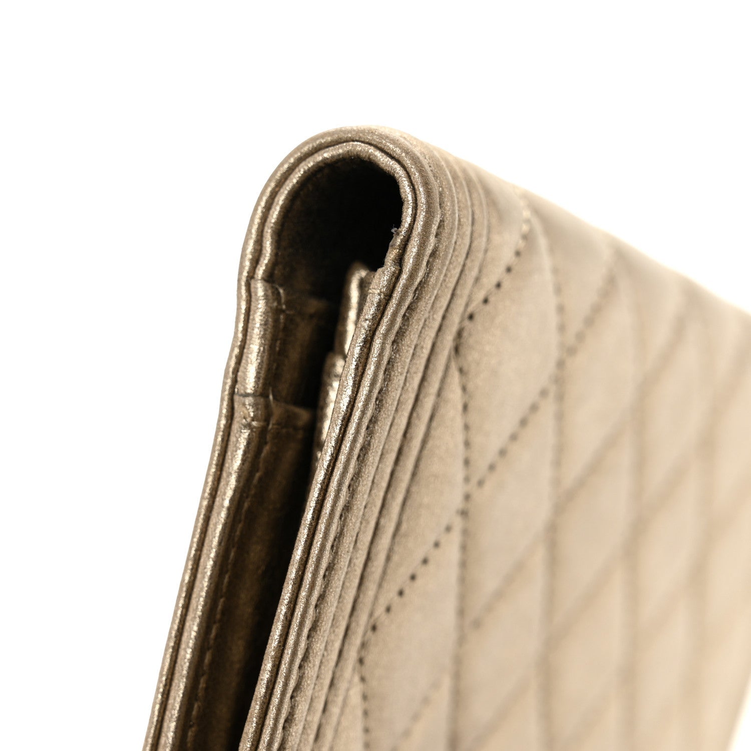 Metallic Lambskin Quilted Boy Yen Wallet Gold