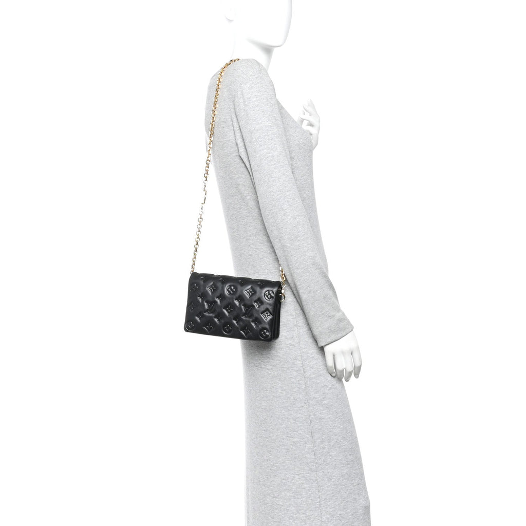Lambskin Embossed Monogram Pochette Coussin Black