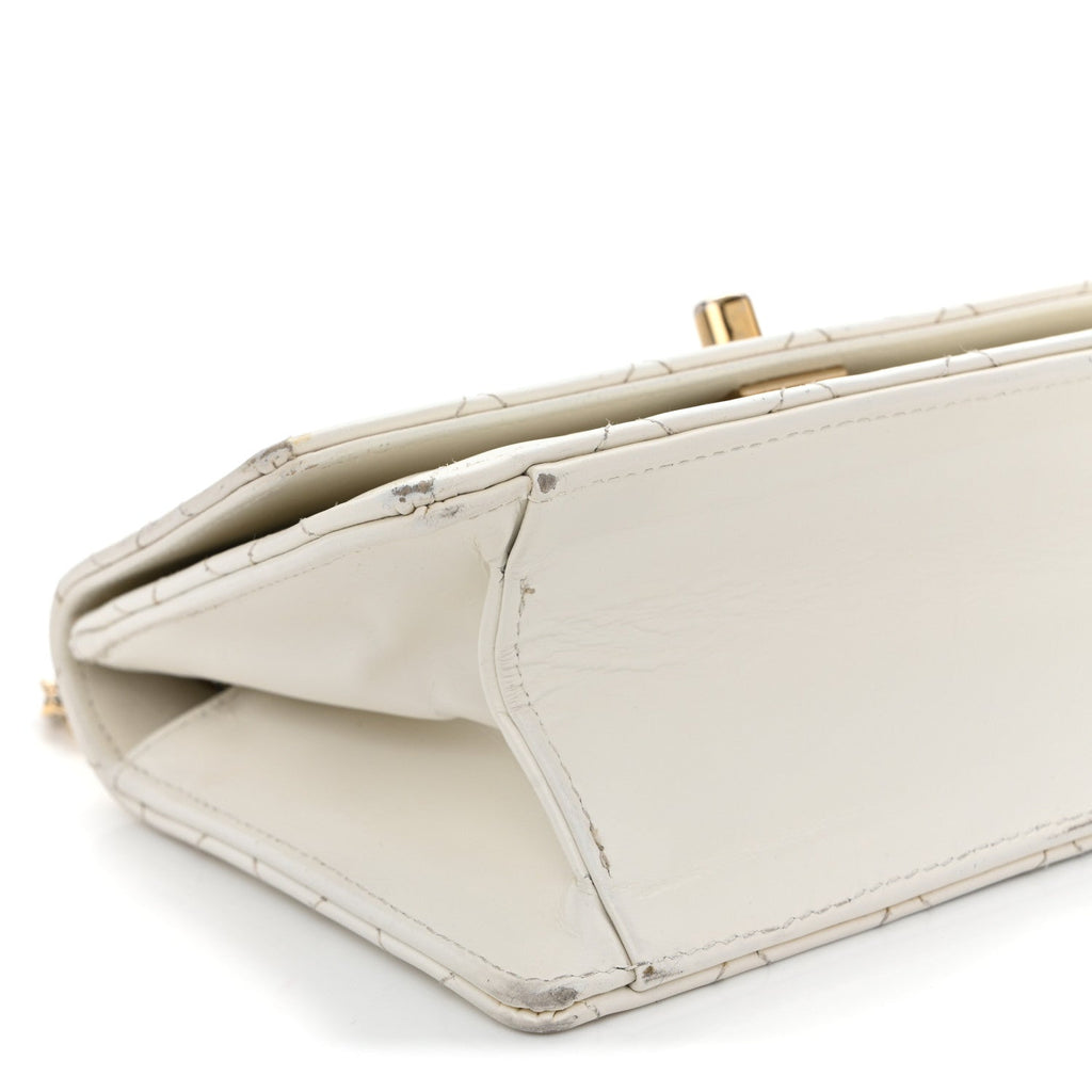 Glazed Calfskin Quilted Small Flap White