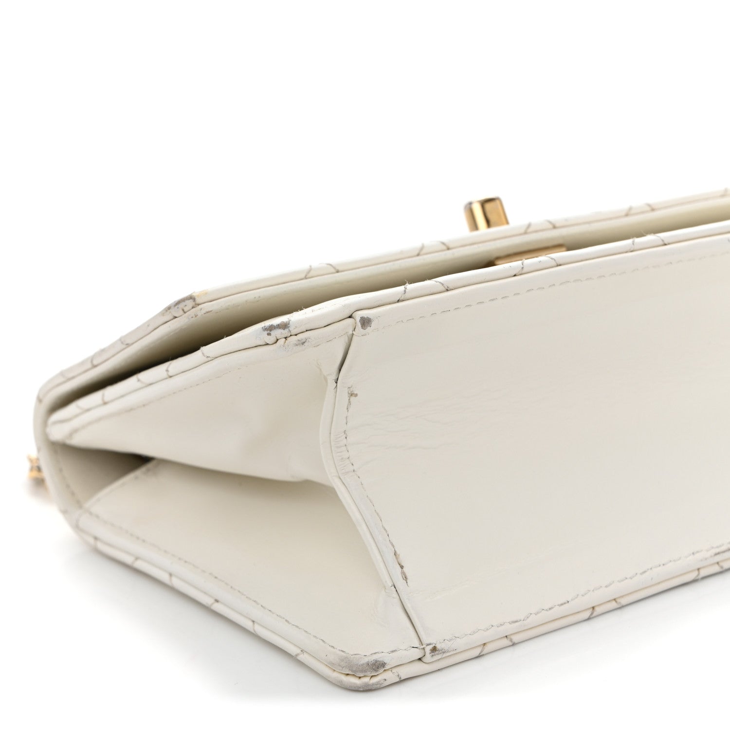 Glazed Calfskin Quilted Small Flap White