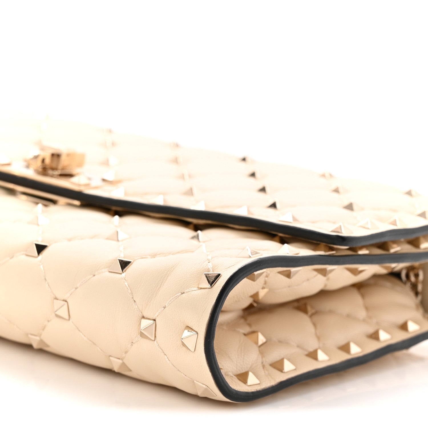 Lambskin Rockstud Spike Wallet on Chain Light Ivory