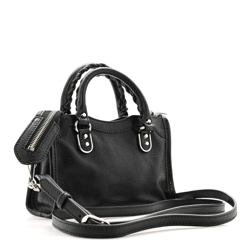 Chevre Silver Metallic Edge Hardware Nano City Black