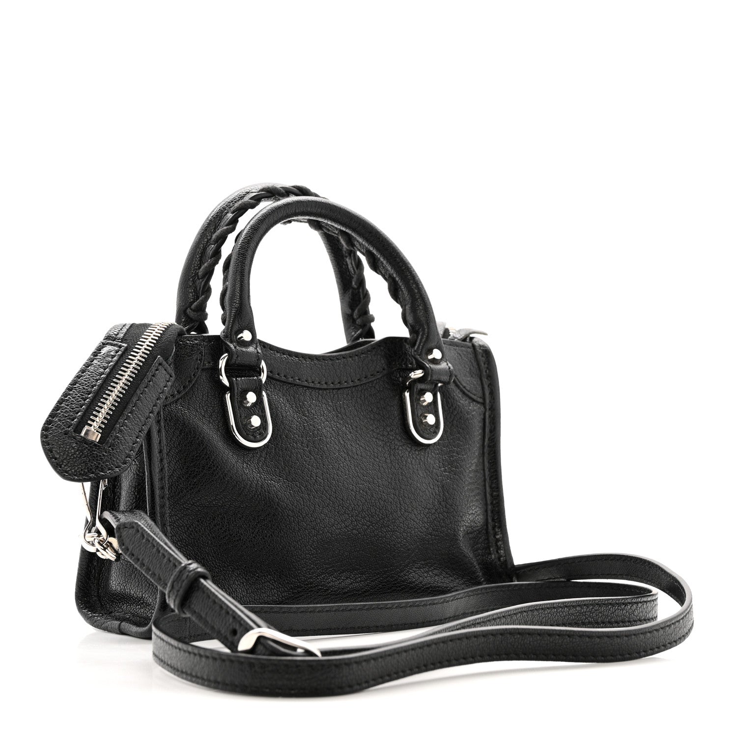 Chevre Silver Metallic Edge Hardware Nano City Black
