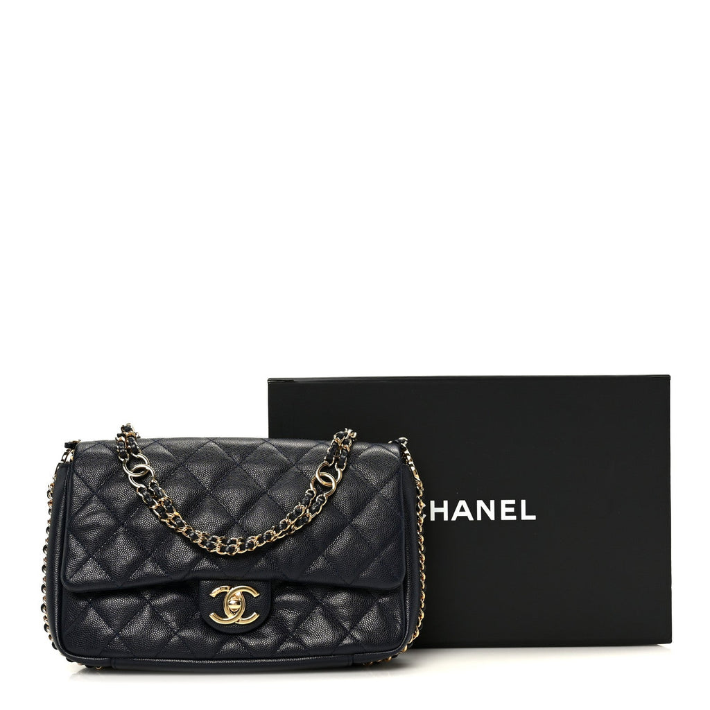 Caviar Quilted Small CC You Flap Navy