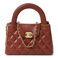 Shiny Aged Calfskin Quilted Nano Kelly Shopper Brown