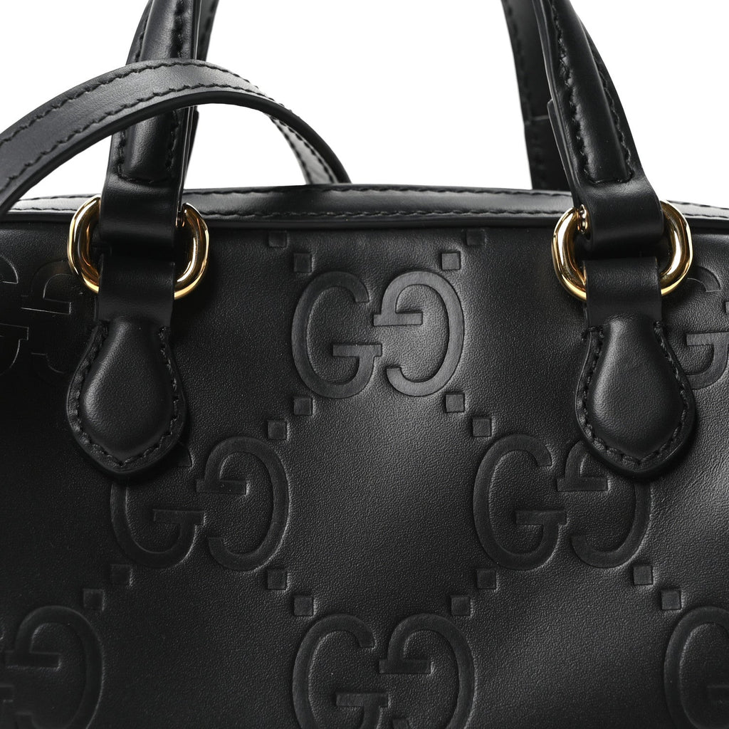 Calfskin Jumbo GG Embossed Super Mini Top Handle Bowler Bag Black