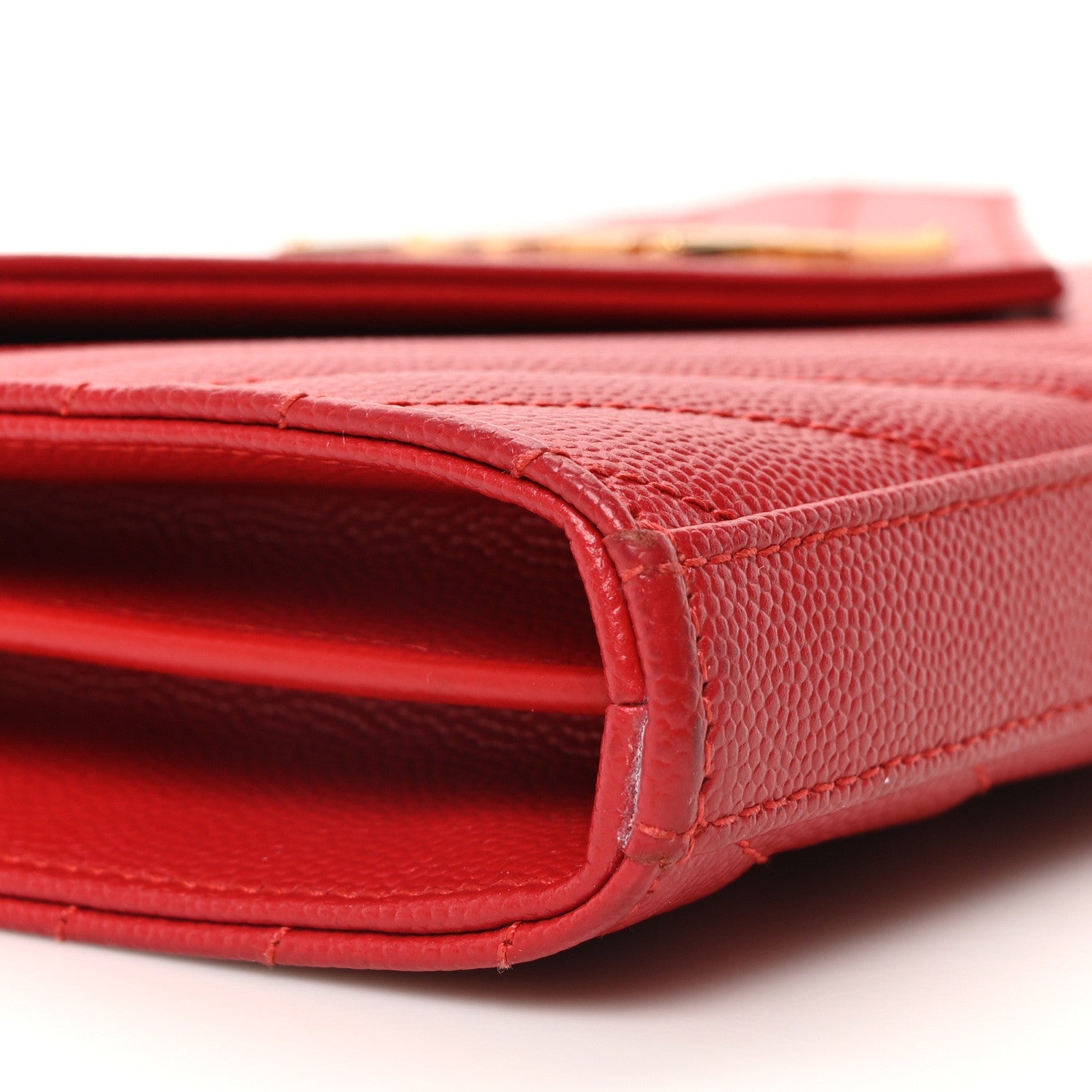 Grain De Poudre Matelasse Chevron Monogram Chain Wallet Red