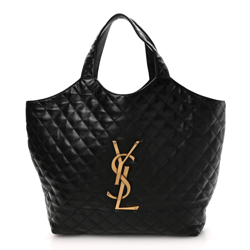 Lambskin Quilted Maxi Icare Shopping Tote Black