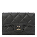 Caviar Quilted Flap  Holder Wallet Black