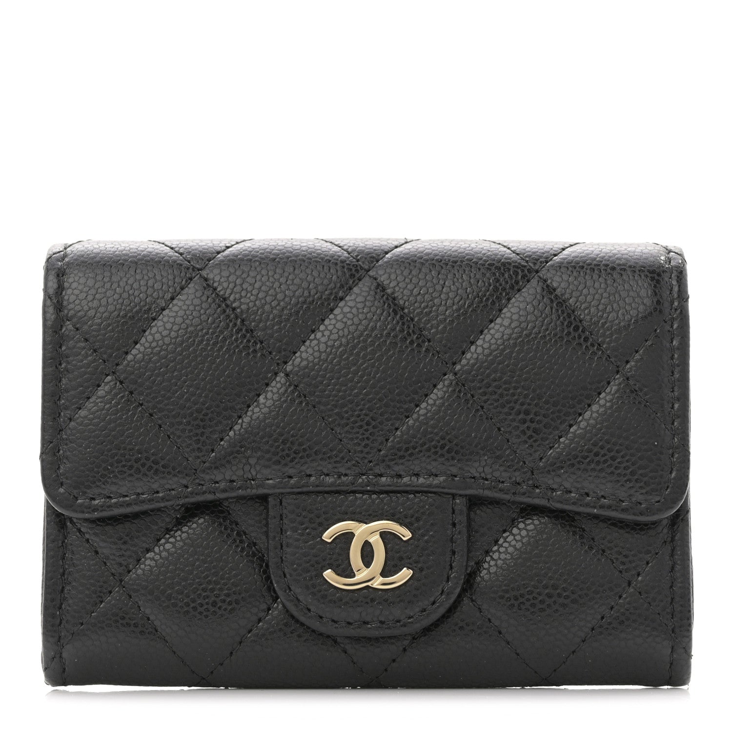 Caviar Quilted Flap  Holder Wallet Black