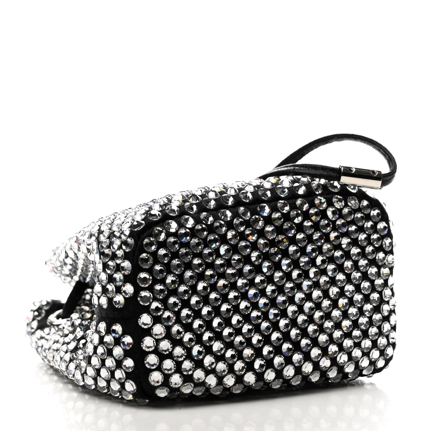 Satin Crystal Metal Triangle Logo Mini Drawcord Pouch Shoulder Bag Cristal