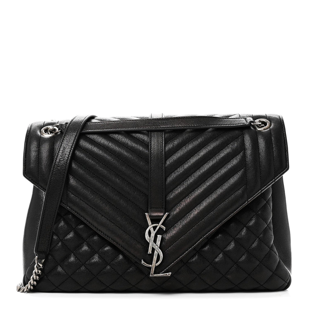 Calfskin Mixed Matelasse Triquilt Large Monogram Satchel Black
