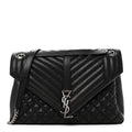 Calfskin Mixed Matelasse Triquilt Large Monogram Satchel Black