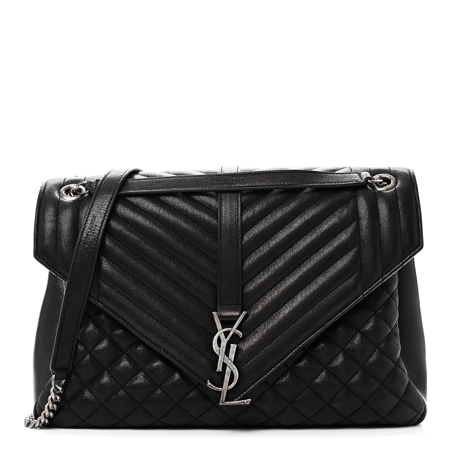 Calfskin Mixed Matelasse Triquilt Large Monogram Satchel Black